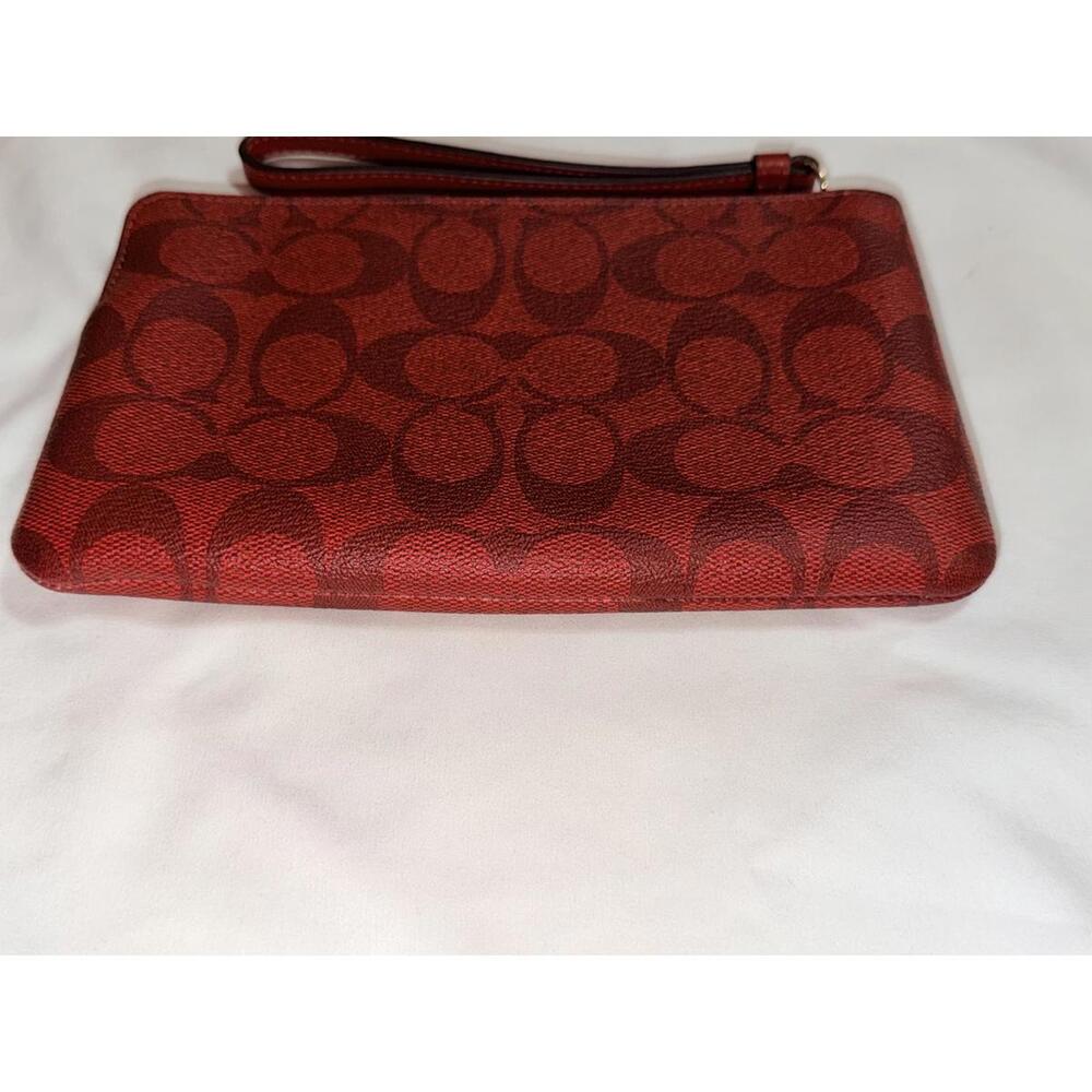 Coach Large Corner Zip Wristlet in Signature Canvas Red - Picture 3 of 6